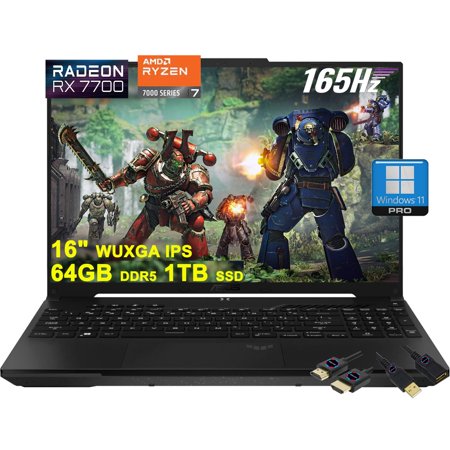 ASUS TUF Gaming A16 Laptop | 16" WUXGA 165Hz 100% sRGB | AMD 8-core Ryzen 7 7735HS | 64GB DDR5 1TB SSD | Radeon RX7700S 8GB (>RTX4060) | Backlit USB-C USB4 Win11Pro w/DLCA Accessory