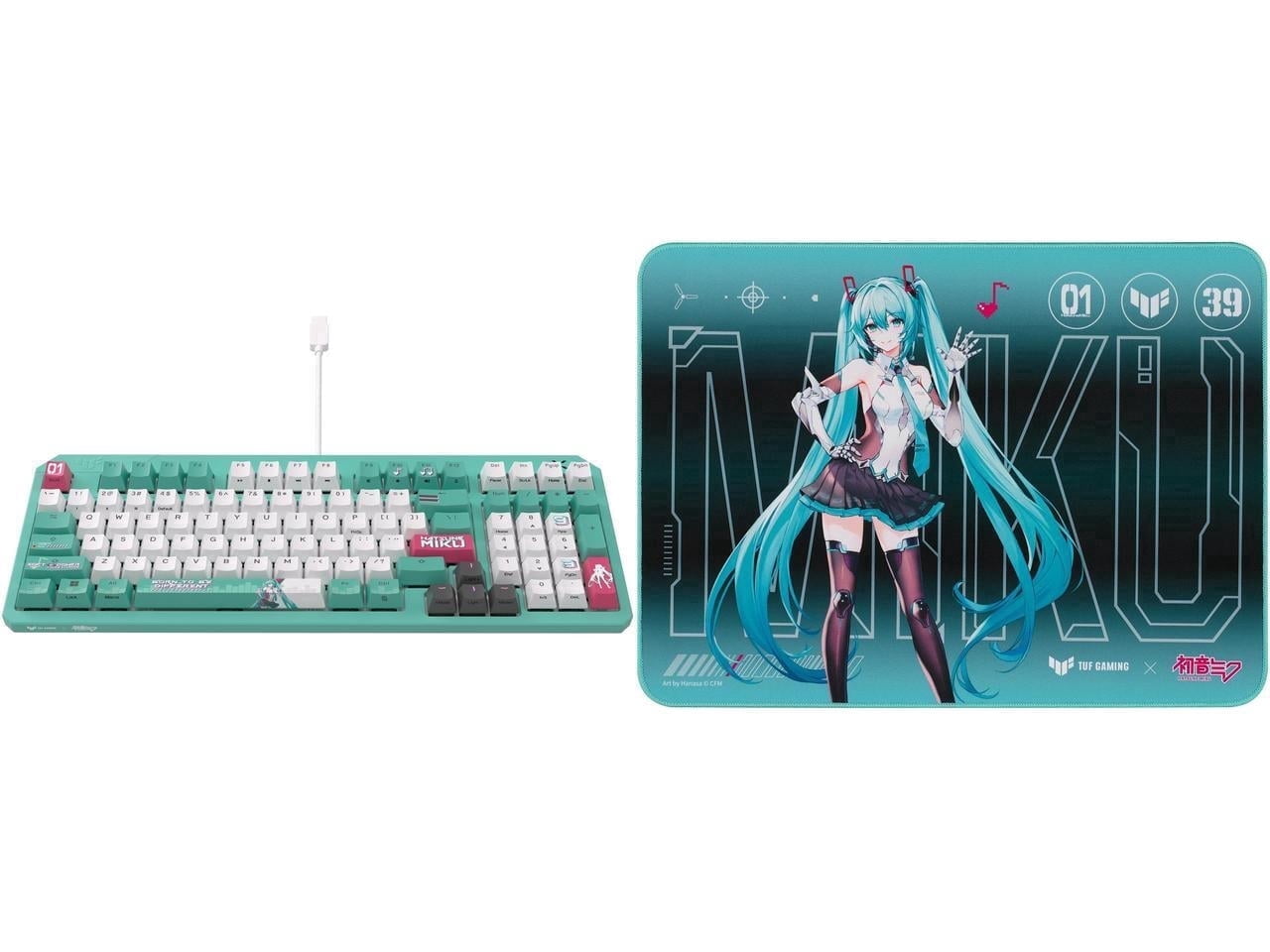 ASUS Hatsune Miku Edition Keyboard and Mouse pad Combo - K3 Gen II Hatsune Miku Edition Optical-Mechanical RGB Keyboard with IP57 Waterproof and Dust Resistance and Gaming Mouse Pad