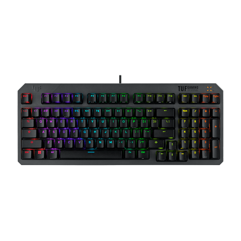 ASUS TUF Gaming K3 Gen II keyboard - compact 97-key layout, optical-mechanical RGB switches, detachable top plate, and Aura Sync
