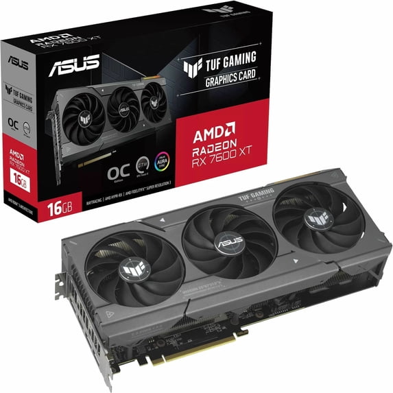 ASUS TUF Gaming Radeon RX 7600 XT OC Edition 16GB GDDR6 Graphics Card (AMD RDNA 3, PCIe 4.0, HDMI 2.1, DisplayPort 2.1, Axial-tech Fan Design, Auto-extreme Technology) TUF-RX7600XT-O16G-GAMING