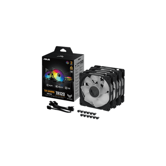ASUS TUF Gaming TR120 ARGB Reverse Fan - Black - Triple Pack Higher Cooling Performance Extra-thick 28mm Fan Frame, Exclusive Double-Layered LED Matrix Design with 16 Addressable RGB LEDs, Aura Sync