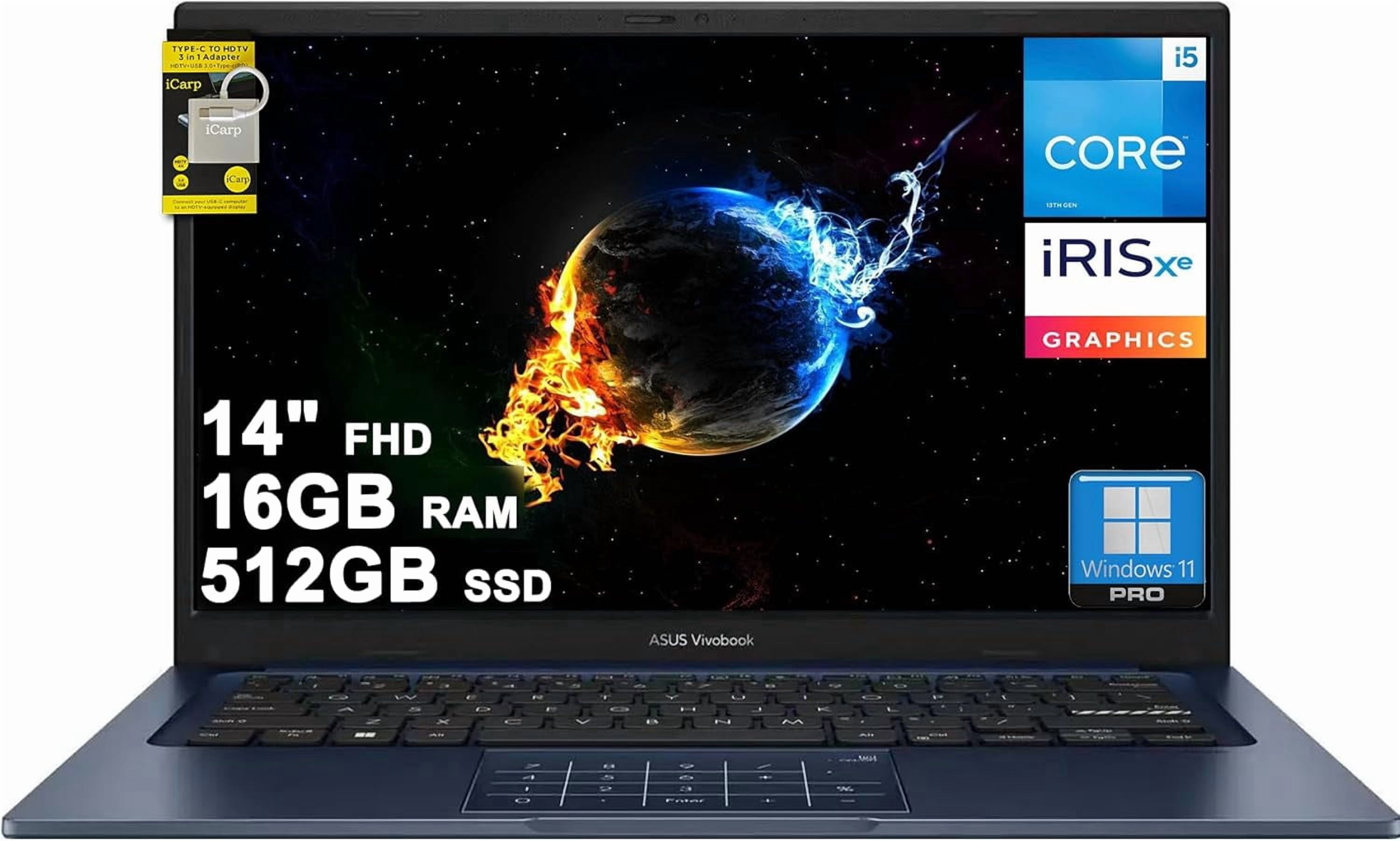 ASUS VivoBook 14 Business Laptop 14" FHD Anti-Glare Intel 10-core i5-1334U 16GB DDR4 512GB SSD Type-C Privacy Camera SonicMaster Long-Lasting Battery Fast Charging Win11Pro ICP Hub