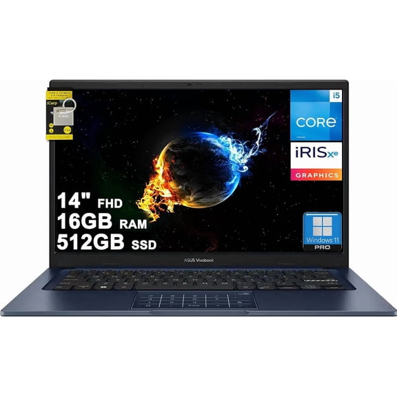 ASUS VivoBook 14 Business Laptop 14" FHD Anti-Glare Intel 10-core i5-1334U 16GB DDR4 512GB SSD Type-C Privacy Camera SonicMaster Long-Lasting Battery Fast Charging Win11Pro ICP Hub