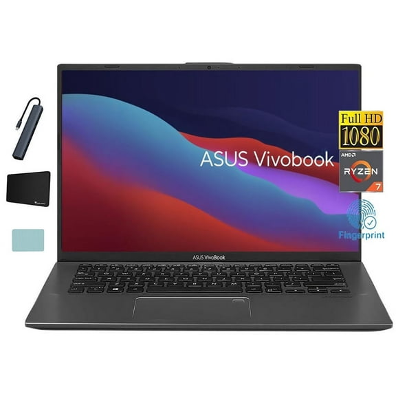 ASUS VivoBook 14'' FHD Laptop, AMD Ryzen7 3700U, 12GB DDR4 RAM, 512GB NVMe SSD, AMD Radeon RX Vega 10 Graphics, Backlit Keyboard, Fingerprint, Windows 10, Gray + Tigology Accessories
