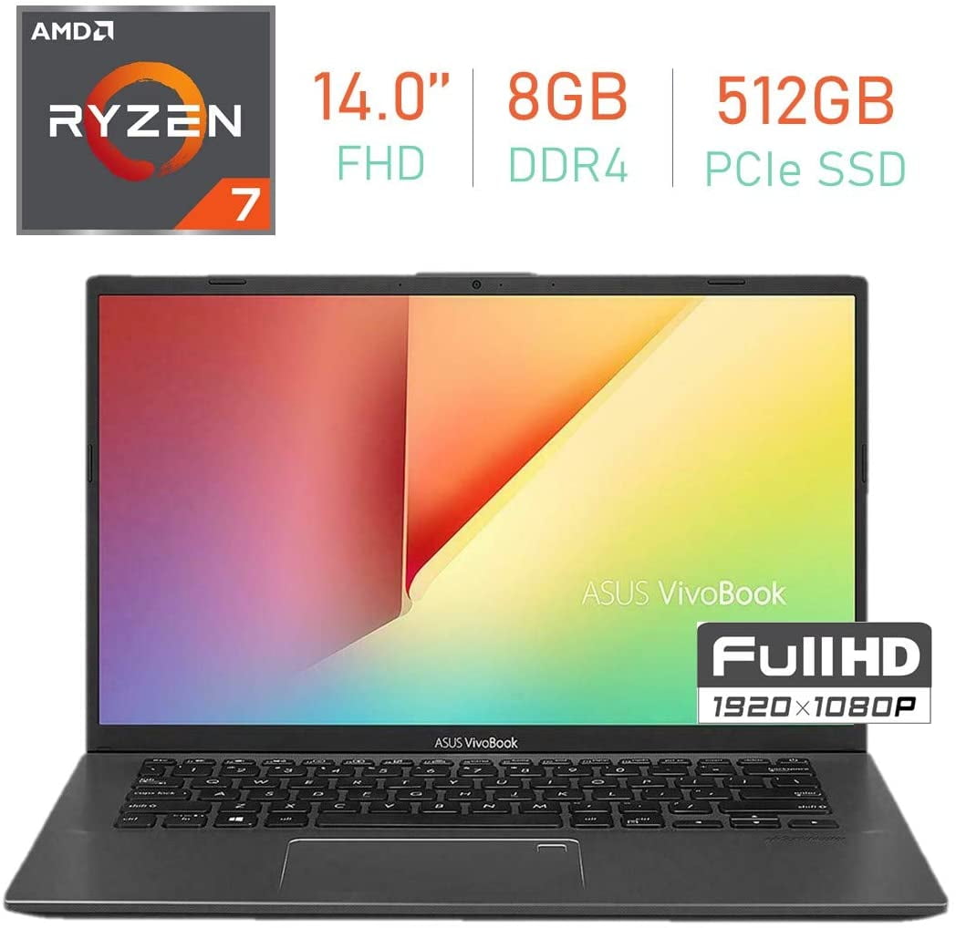 ASUS VivoBook 14-inch FHD (1920x1080) Laptop PC, AMD Ryzen 7 3700U up to 4.0GHz, 8GB DDR4, 512GB PCIe SSD, Bluetooth, Backlit Keyboard, Fingerprint Reader Windows 10 Home w/Mazepoly Mousepad
