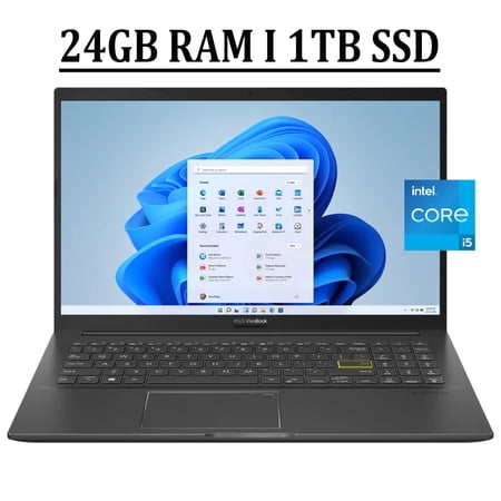 ASUS VivoBook 15 Business Laptop 15.6" FHD OLED Display 11th Gen Intel Quad-Core i5-1135G7 Processor 24GB DDR4 1TB SSD Backlit Keyboard Fingerprint Reader ICEpower Audio HDMI USB-C Webcam Win10 Black