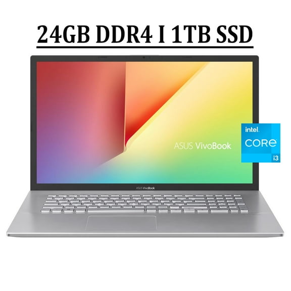 ASUS VivoBook 17 Business Laptop 17.3" FHD Anti-glare Display 11th Gen Intel Core i3-1115G4 Processor 24GB DDR4 1TB SSD Intel UHD Graphics Backlit Keyboard SonicMaster HDMI USB-C Webcam Win10 Silver