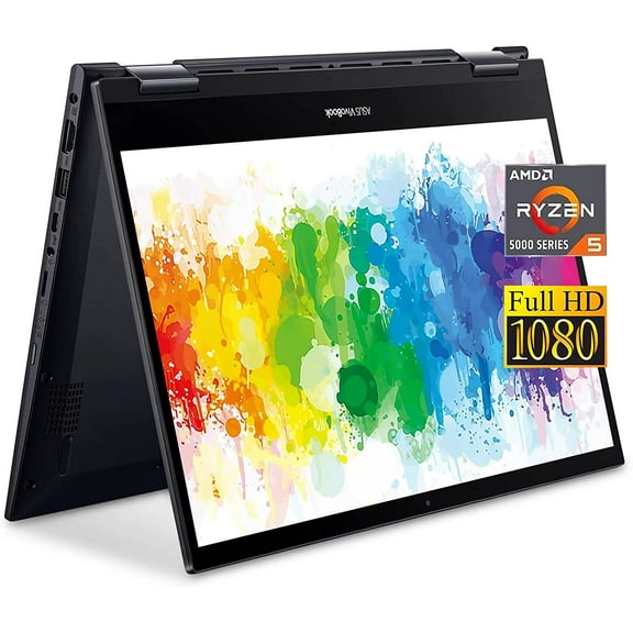 ASUS VivoBook Flip 14 Thin and Light 2-in-1 Laptop, 14” FHD Touch Display, AMD Ryzen 5 5500U, 8GB RAM, 256GB SSD, AMD Radeon Graphics, Fingerprint Reader, Windows 10 Home, Bespoke Black, Cefesfy
