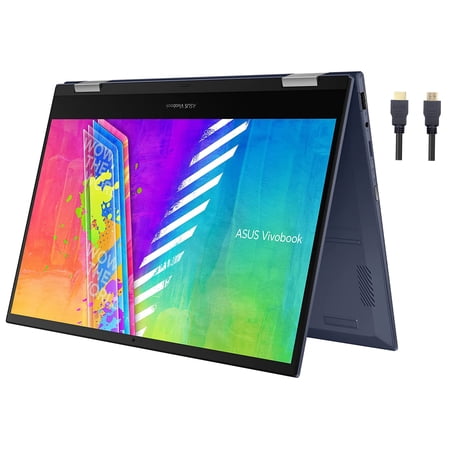 ASUS VivoBook Go 14 Flip Thin and Light 2-in-1 Laptop, 14 inch HD Touch, Intel Celeron N4500, 4GB, 64GB eMMC, Windows 11, Blue with Mazepoly Accessory