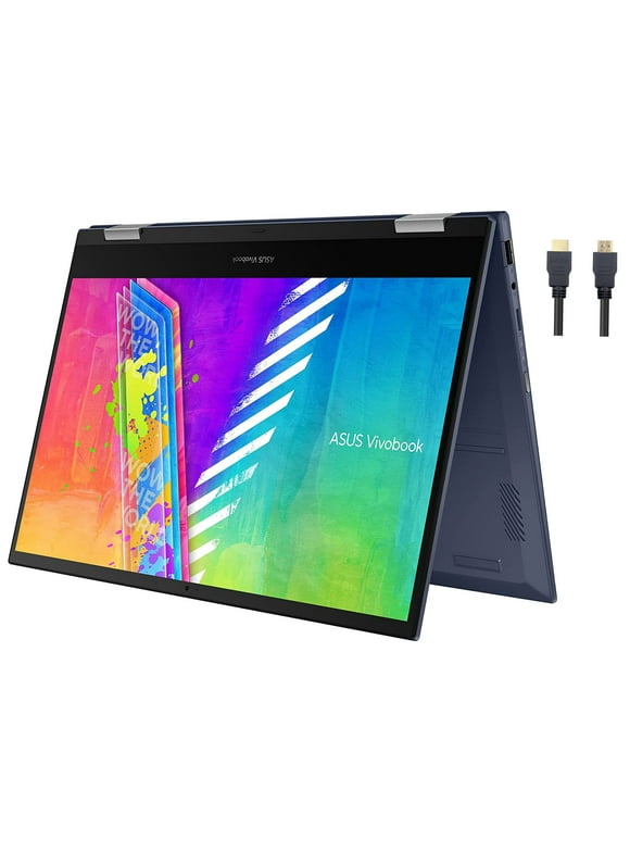 ASUS VivoBook Go 14 Flip Thin and Light 2-in-1 Laptop, 14 inch HD Touch, Intel Celeron N4500, 4GB, 64GB eMMC, Windows 11, Blue with Mazepoly Accessory