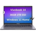 thumbnail image 1 of ASUS VivoBook S14 14" FHD (Intel Core i3-1115G4, 36GB RAM, 1TB SSD) Home & Education Laptop, Anti-Glare, Fingerprint, Wi-Fi, IST HDMI Cable, Type-C, Webcam, Win 11 Home, F415EA-AS31, Slate Grey, 1 of 5
