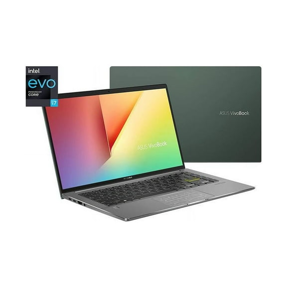 ASUS VivoBook S14 S435 Laptop, 14" FHD Display, Intel Evo Platform, i7-1165G7 CPU, 8GB RAM, 512GB PCIe SSD, Windows 11 Home, AI Noise-Cancellation, Deep Green, S435EA-DH71-GR