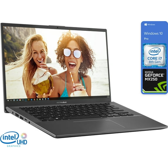 ASUS VivoBook X412 Notebook, 14" FHD Display, Intel Core i7-8565U Upto 4.6GHz, 12GB RAM, 512GB NVMe SSD, NVIDIA GeForce MX250, HDMI, Card Reader, Wi-Fi, Bluetooth, Windows 10 Pro