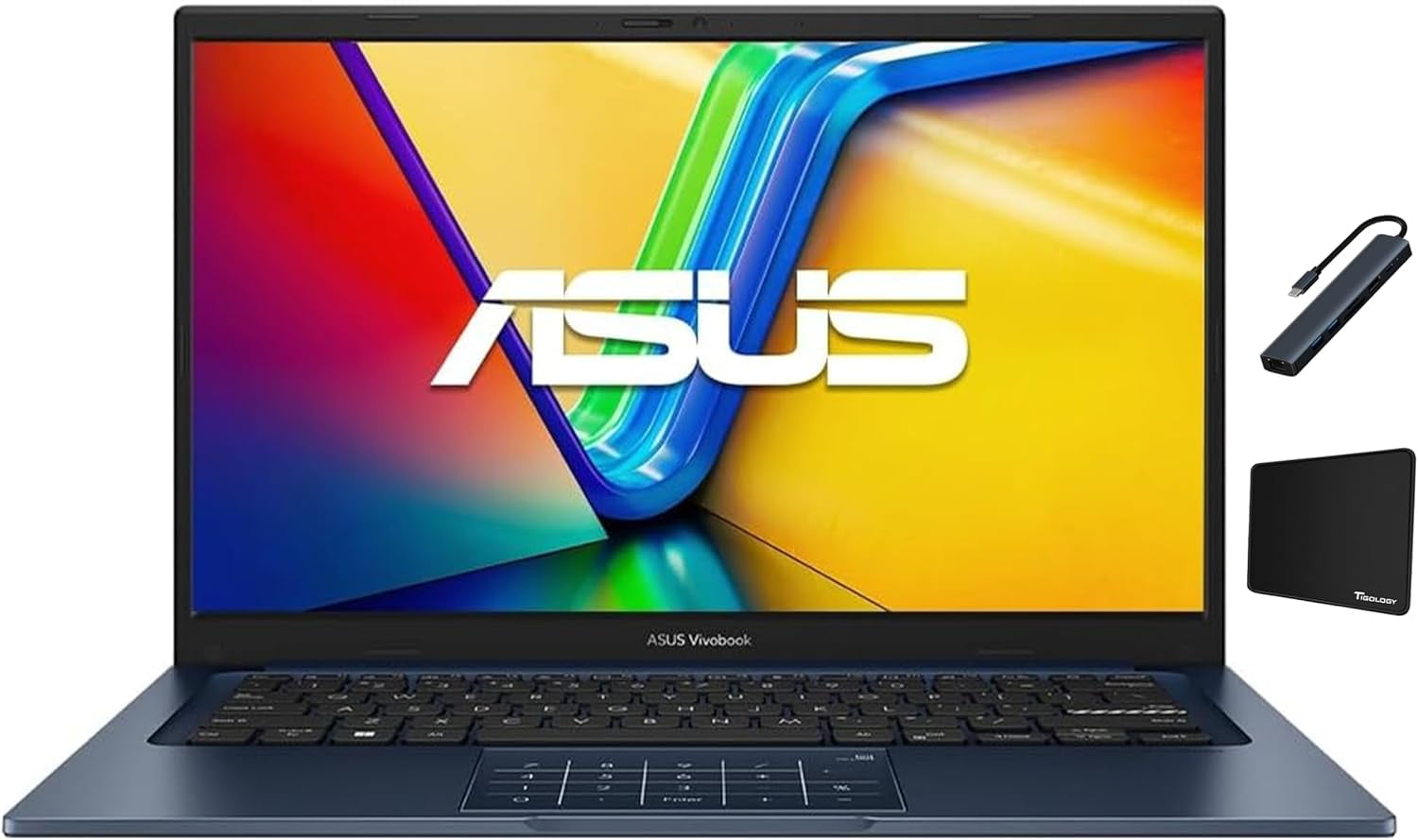 ASUS Vivobook 14 14” FHD Display Laptop, Intel Core 5 120U Processor, Intel Graphics, 8GB DDR4, 256GB SSD, Wi-Fi 6, Bluetooth, Windows 11 Home in S Mode, Quiet Blue with Tigology Accessories