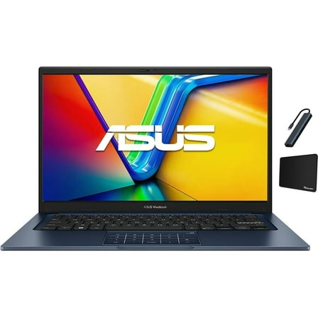 ASUS Vivobook 14 14" FHD Laptop, Intel Core i7-1355U, 1.7GHz, 16GB RAM, 512GB SSD, Windows 11 Home, Intel UHD Graphics, Wi-Fi5, Bluetooth, Quiet Blue with Tigology Accessories