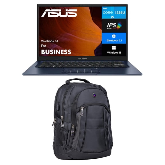 ASUS Vivobook 14 Business Laptop 14.0in IPS FHD Display (Intel i5-1334U, 24GB DDR4, 1TB PCIe SSD, Intel Iris Xe, WiFi 5, Webcam, Bluetooth 5.1, Win 11 Pro) w/Premium Backpack