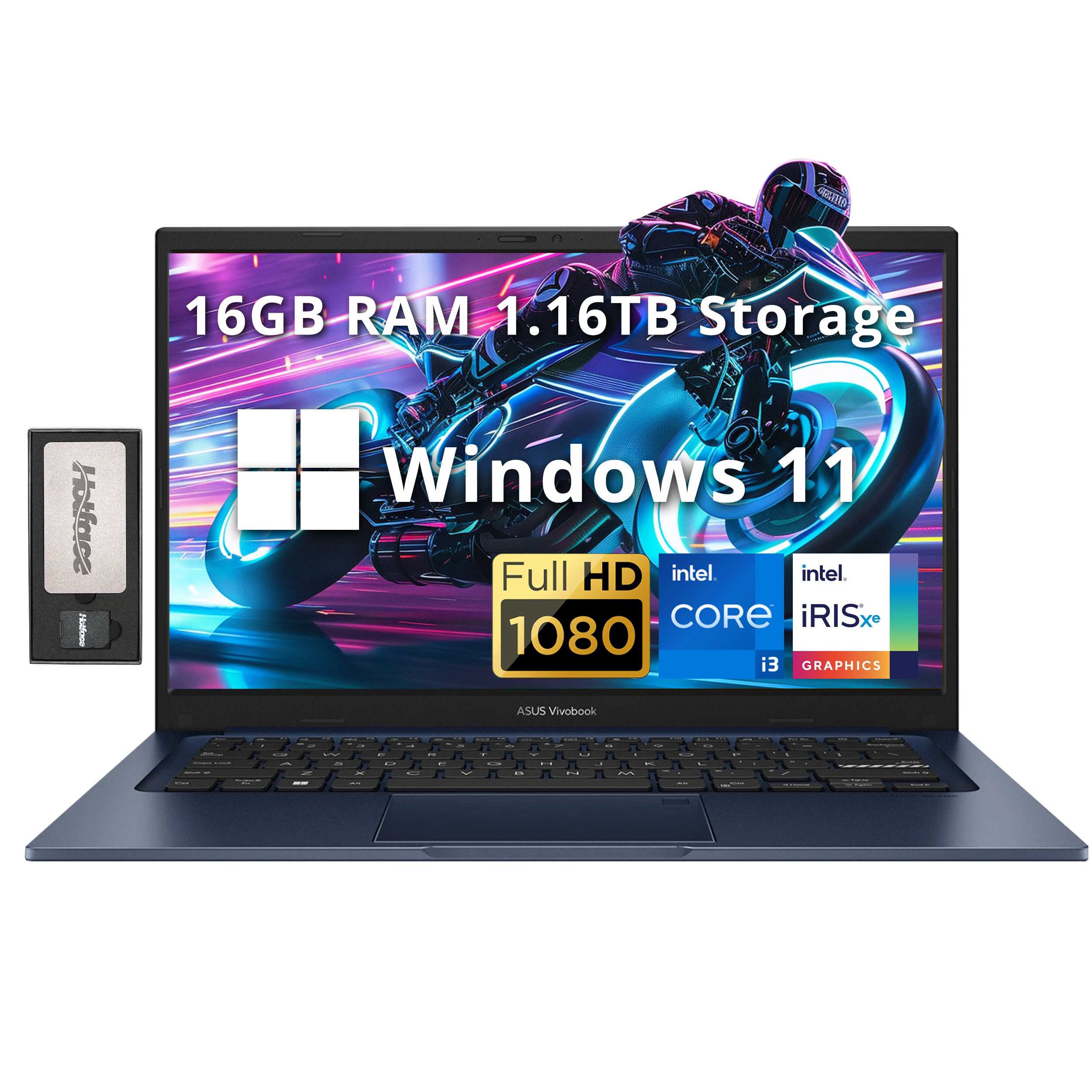 ASUS Vivobook 14" FHD Anti-glare Laptop, Intel i3-1215U, 16GB RAM, 1.16TB Storage(1TB SSD+160GB Docking Station Set), Intel Iris Xe Graphics, HD Camera, WiFi 6E, Bluetooth, Win 11, Quiet Blue
