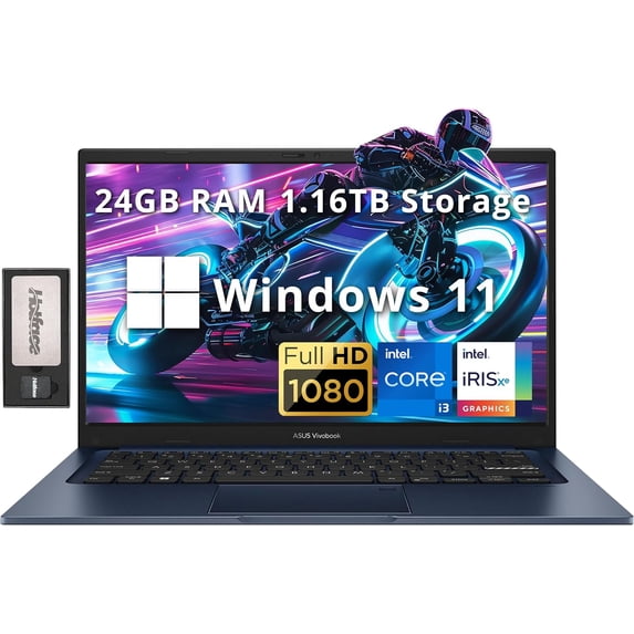 ASUS Vivobook 14" FHD Anti-glare Laptop, Intel i3-1215U, 24GB RAM, 1.16TB Storage(1TB SSD+160GB Docking Station Set), Intel Iris Xe Graphics, HD Camera, WiFi 6E, Bluetooth, Win 11, Quiet Blue