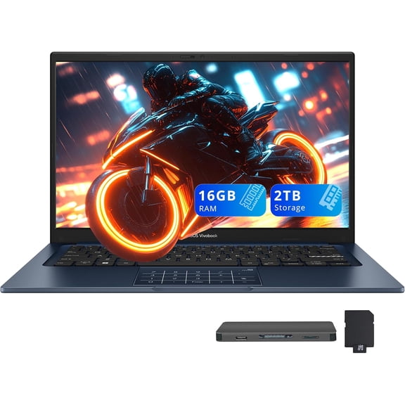 ASUS Vivobook 14" FHD Business Laptop, Intel Core 5 120U, 16GB DDR4 RAM, 2TB Storage (1TB SSD + 1TB Docking Station Set), Intel Graphics, Numeric Pad, Windows 11 Home, Quiet Blue