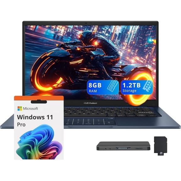 ASUS Vivobook 14" FHD Business Laptop, Intel Core 5 120U, 8GB DDR4 RAM, 1.2TB Storage (256GB SSD + 1TB Docking Station Set), Intel Graphics, Numeric Pad, Windows 11 Pro, Quiet Blue
