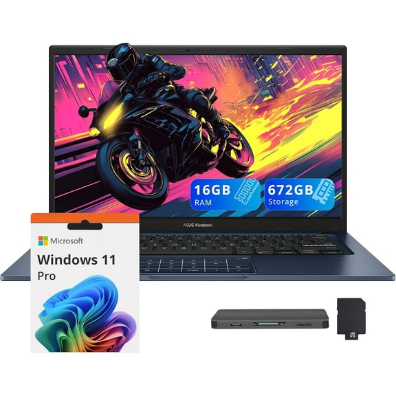 ASUS Vivobook 14" FHD Business Laptop, Intel i3-1315U, 16GB RAM, 672GB Storage (512GB SSD+160GB Docking Station Set), Intel UHD Graphics, Num Pad, Webcam, Wi-Fi 5, Win 11 Pro, Quiet Blue