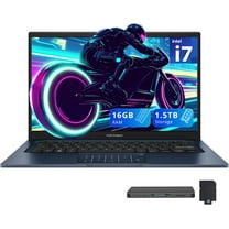 ASUS Vivobook 14" FHD Business Laptop, Intel i7-1355U, 16GB RAM, 1.5TB Storage(512GB SSD 1TB Docking Station Set), Intel UHD Graphics, Anti Glare Coating, Windows 11 Home, Blue