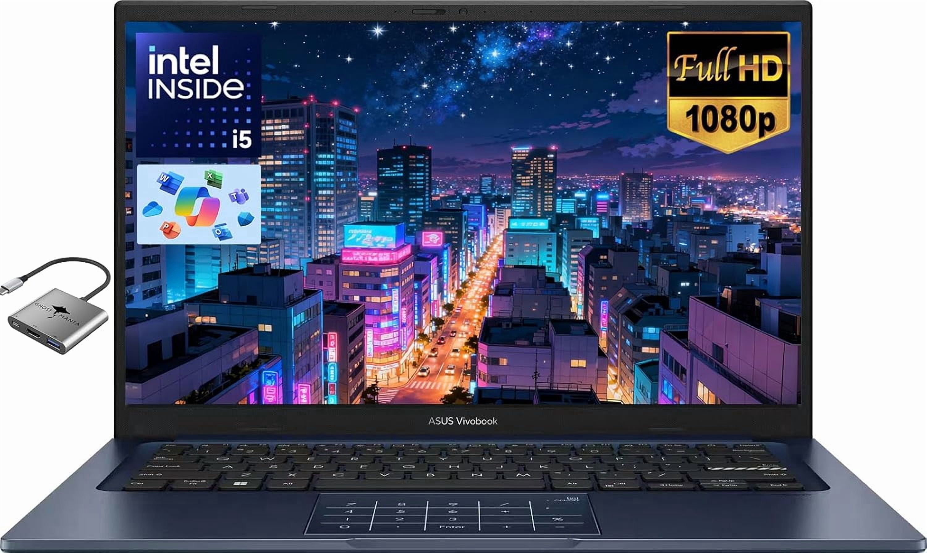 ASUS Vivobook 14" FHD Laptop for Student Business Home School, Intel 10-Core i5-1334U, 40GB RAM 1TB SSD, Numeric Keypad, Private Webcam, Windows 11