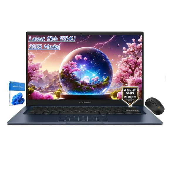 ASUS Vivobook 14" FHD Slim Laptop, Latest 10 Cores i5-1334U, Intel UHD Graphics, USB C, Webcam, 2025 model, Win11, Wireless Mouse