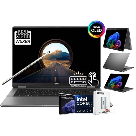 ASUS Vivobook 14 Flip 2-in-1 AI Laptop, 14" 2k 1920 x 1200 OLED Touchscreen, Intel Core Ultra 7 256V, WiFi 7, FHD Webcam, Stylus Pen, 128GB PSD, Win 11 Pro (16GB DDR5 RAM - 1TB SSD)