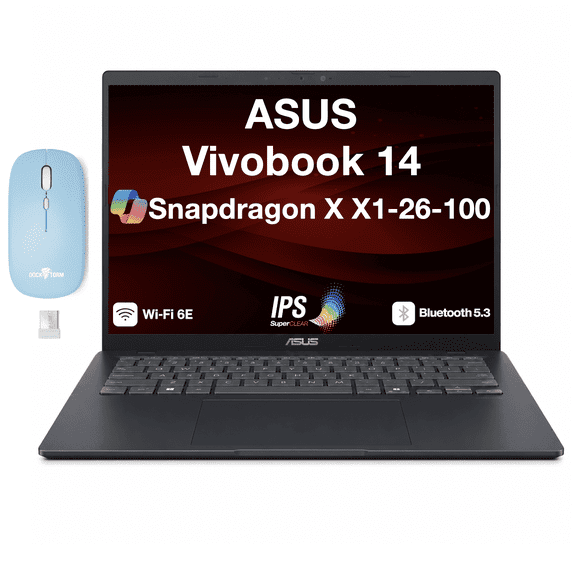 ASUS Vivobook 14 IPS WUXGA Snapdragon X1 16GB 512GB SSD Win11 Home w/DKZ Mouse