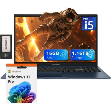 ASUS Vivobook 15.6 FHD Laptop, Intel i5-1235U, 16GB DDR4 RAM, 1.16TB Storage (1TB SSD+160GB Docking Station Set), Intel Iris Xe Graphics, Number Pad, 720p HD Camera, Win 11 Pro, Quiet Blue