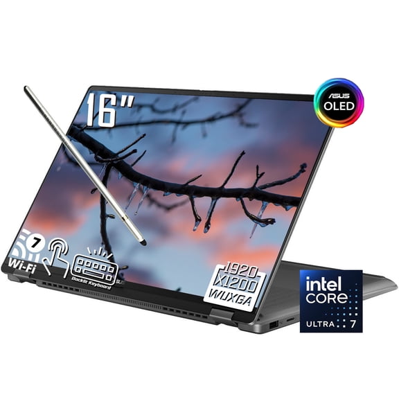 ASUS Vivobook 16 Flip AI Laptop, 16" WUXGA 1920 x 1200 OLED Touchscreen, Intel Core Ultra 7 258V, FHD IR Webcam, Stylus Pen, Backlit KB, Wi-Fi 7, Win11 Home (32GB DDR5 RAM - 1TB SSD)