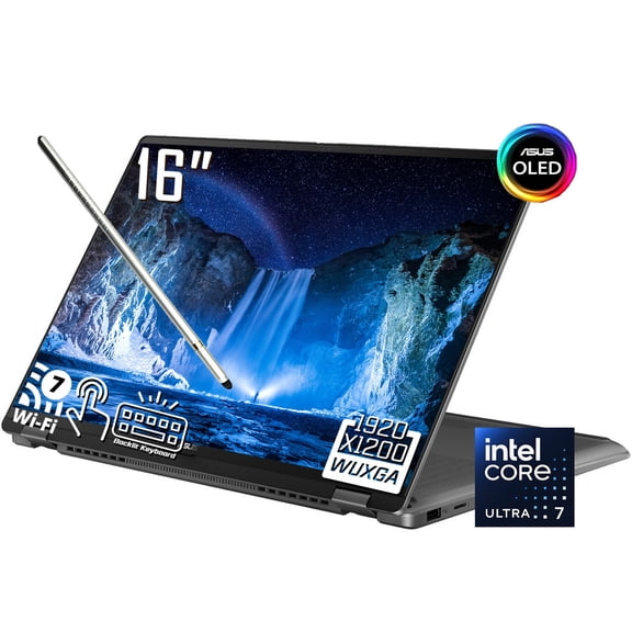 ASUS Vivobook 16 Flip AI Laptop, 16" WUXGA 1920 x 1200 OLED Touchscreen, Intel Core Ultra 7 258V, FHD IR Webcam, Stylus Pen, Backlit KB, Wi-Fi 7, Win11 Home (32GB DDR5 RAM + 1TB SSD)