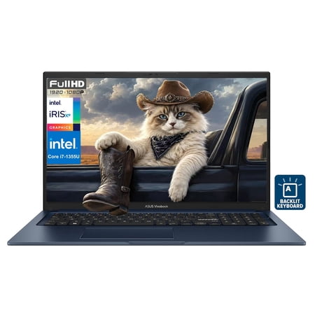 ASUS Vivobook 17 17.3 inch Full HD Business Laptop Intel Core i7-1355U Intel Iris Xe Graphics 16GB RAM 512GB SSD Backlit Keyboard HDMI 1.4 Wi-Fi 5 Bluetooth 5.1 Webcam Windows 11 Pro Quiet Blue