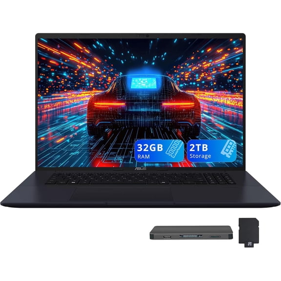 ASUS Vivobook 18 18.4" WUXGA 144Hz Business Laptop, AMD Ryzen 7 260, 32GB DDR5, 2TB Storage (1TB SSD+1TB Docking Station), AMD Radeon Graphics, Copilot+ PC, Backlit Keyboard, Wi-Fi 6, Win 11, Blue