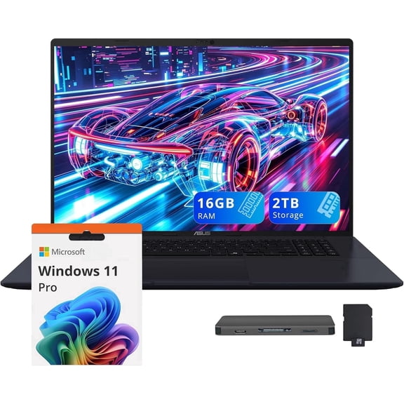 ASUS Vivobook 18 Copilot+ PC Laptop, 18" WUXGA 144Hz IPS Display, AMD Ryzen 7 260, 16GB DDR5, 2TB Storage (1TB SSD+1TB Docking Station), AMD Radeon Graphics, Backlit Keyboard, Win 11 Pro, Blue