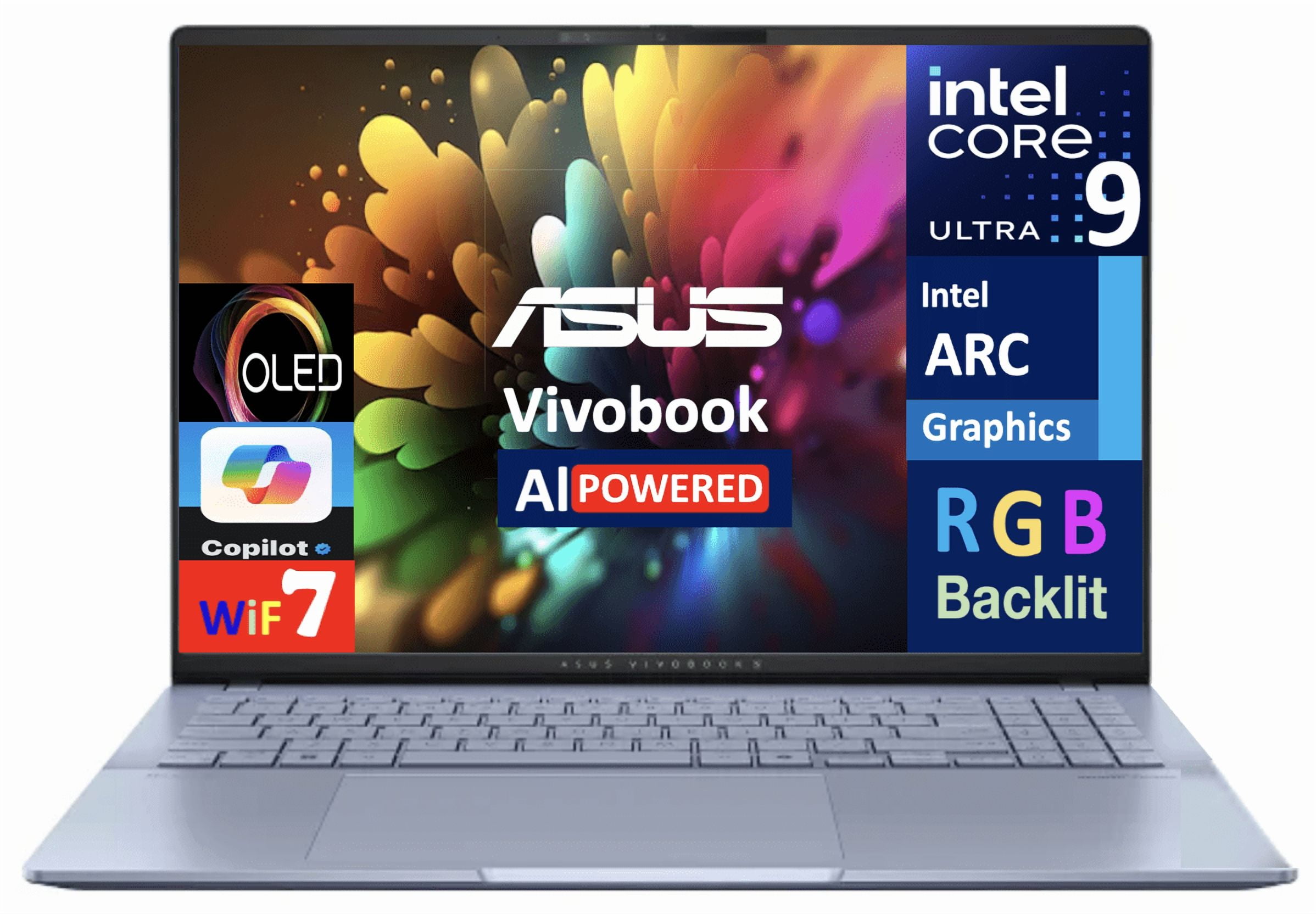ASUS Vivobook AI Business Laptop 16.0in OLED 2.8K Display (Intel Ultra 9-285H, 32GB LPDDR5X, 2TB PCIe SSD, Intel Arc, RGB KB, 2 Thunderbolt 4, WiFi 7, Webcam, Bluetooth 5.4, Win 11 Pro)