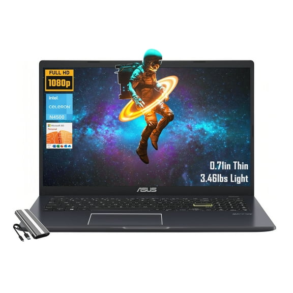 ASUS Vivobook Go 15.6” FHD (1920x1080) Laptop - Intel Celeron N4500 (2-Core, 2.8GHz), 4GB DDR4, 128GB Storage, WiFi 5, Lightweight ~3.46lbs, Free 1-Year Microsoft 365 Personal, w/128GB Portable SSD