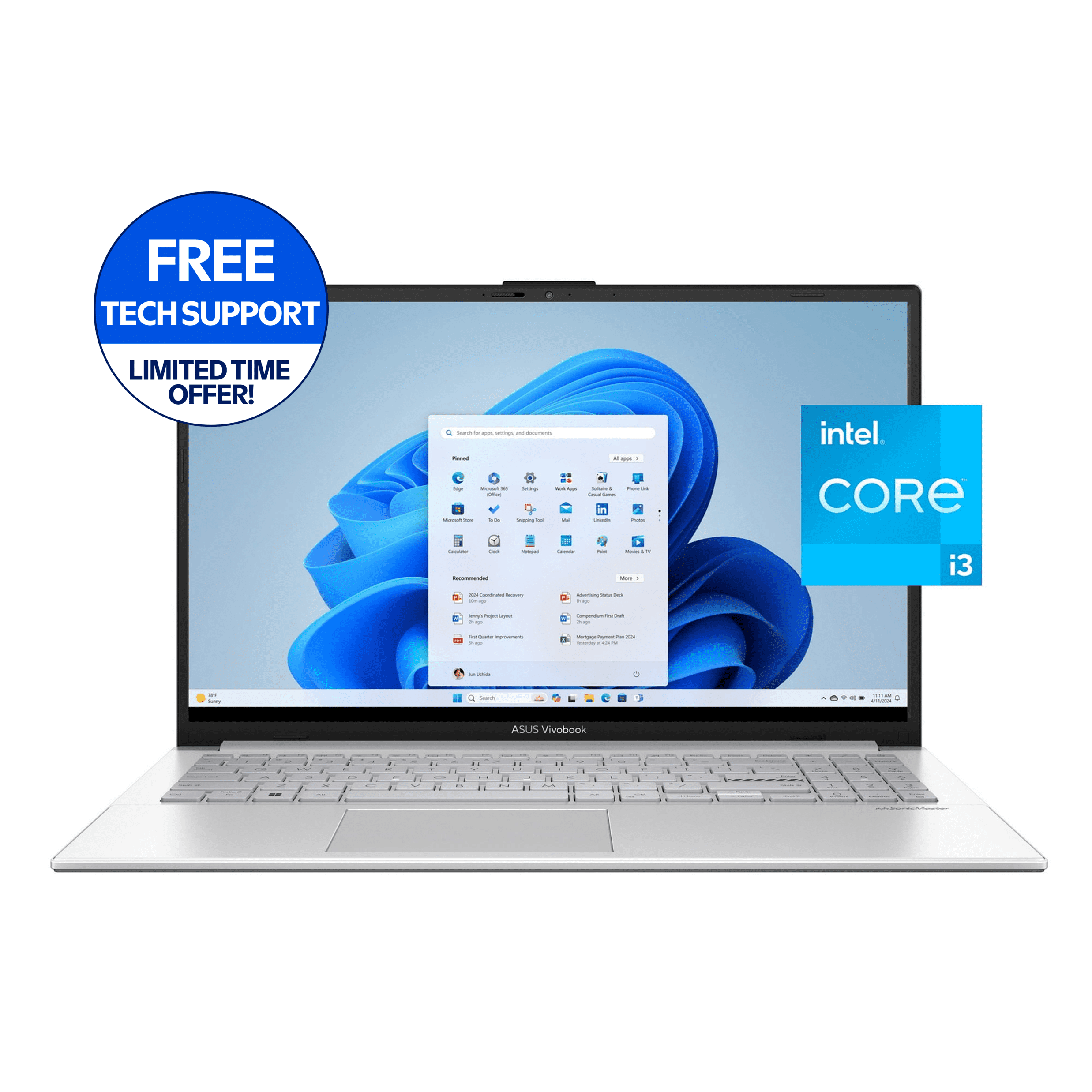 ASUS Vivobook Go 15.6” FHD Laptop with Intel i3-N305, Intel UHD Graphics, 8GB RAM, 256GB UFS, Cool Silver