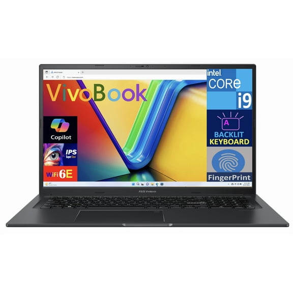 ASUS Vivobook Laptop 17.3in IPS FHD Display (Intel i9-13900H, 16GB DDR4, 4TB PCIe SSD, Intel Iris Xe, Backlit KB, Fingerprint, WiFi 6E, Webcam, Bluetooth 5.3, Win 11 Pro)