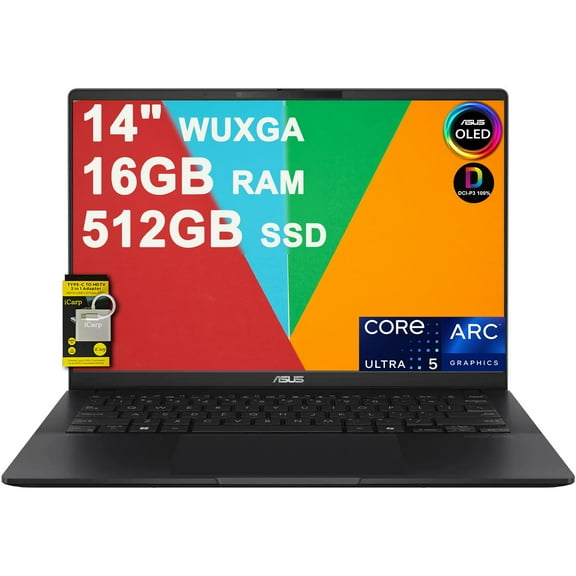 ASUS Vivobook S 14 Copolit+ AI PC Laptop 14" WUXGA OLED (100% DCI-P3, 600nits HDR) Intel 8-core Ultra 5 226v (>Ultra 7 155H) 16GB RAM 512GB SSD Backlit Thunderbolt Harman/kardon Win11 w/ICP Accessory