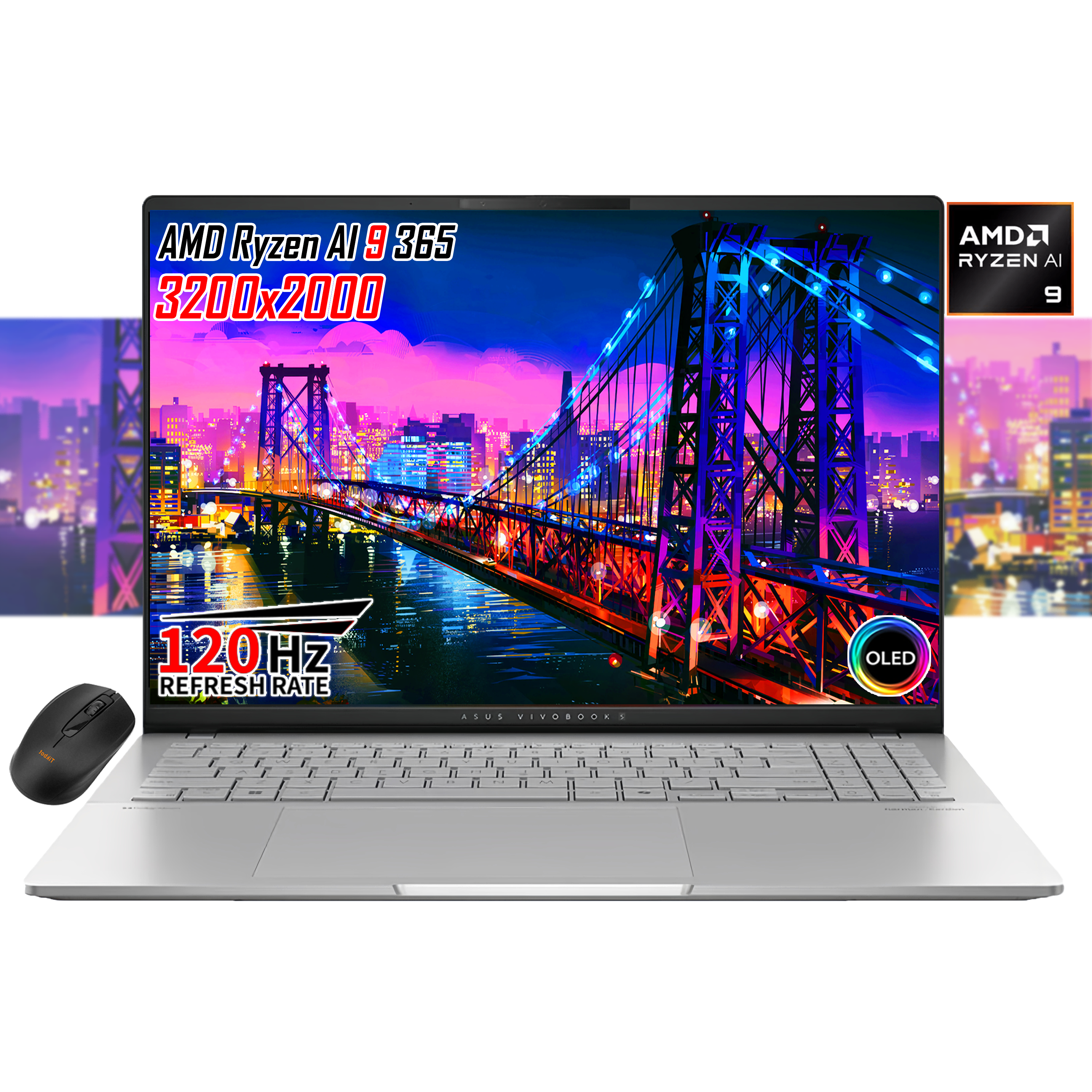 ASUS Vivobook S16 16" OLED 3.2K Copilot+ Laptop, AMD Ryzen AI 9 365, 3200x2000 120Hz Display, RGB Backlit KB, FHD Webcam, win11 (32GB LPDDR5X 7500MHz RAM | 512GB SSD)
