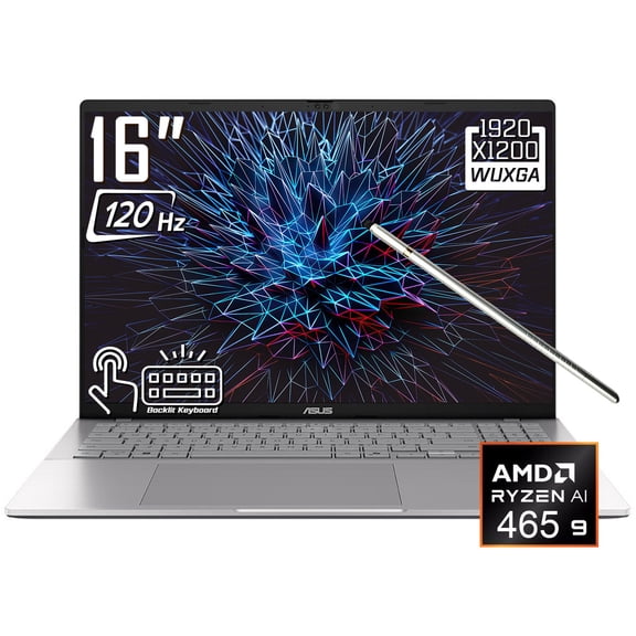 ASUS Vivobook S16 AI Laptop, 16" 2K 1920 x 1200 OLED 120Hz Touchscreen, AMD Ryzen AI 9 465, WiFi 6, Backlit KB, FHD IR Webcam, Win 11 Home(16GB DDR5 RAM / 512GB SSD)