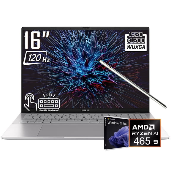 ASUS Vivobook S16 AI Laptop, 16" 2K 1920 x 1200 OLED 120Hz Touchscreen, AMD Ryzen AI 9 465, WiFi 6, Backlit KB, FHD IR Webcam, Win 11 Pro(16GB DDR5 RAM / 512GB SSD)