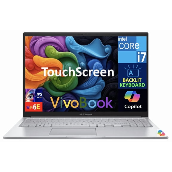 ASUS Vivobook Student & Business Laptop 15.6in Touchscreen IPS FHD Display (Intel i7-1355U, 24GB DDR4, 2TB PCIe SSD, Intel Iris Xe, Backlit KB, WiFi 6E, Webcam, Bluetooth 5.3, Win 11 Pro)