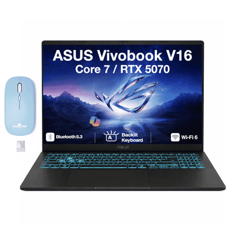 ASUS Vivobook V16 Gaming 16 Inch Laptop Bundle, Intel Core 7 240H, 32GB DDR5, 1TB SSD, Black