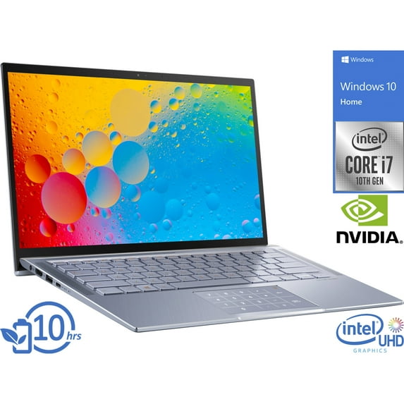 ASUS ZenBook UX431 Notebook, 14" FHD Display, Intel Core i7-10510U Upto 4.9GHz, 8GB RAM, 512GB NVMe SSD, NVIDIA GeForce MX250, HDMI, Card Reader, Wi-Fi, Bluetooth, Windows 10 Home (UX431FL-EH74)