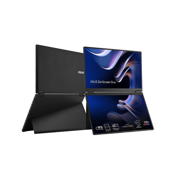 ASUS ZenScreen Duo Dual 14 inch Full HD 60Hz IPS USB-C Mini-HDMI Auto-rotate Fold Portable Monitor for Desktop PC, Notebook, Gaming Laptop MB14FCD