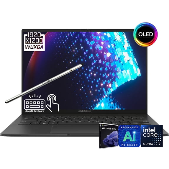 ASUS Zenbook 14 AI Copilot+ AI PC Laptop, 14" FHD+ 1920 x 1200 OLED Touchscreen, Intel Core Ultra 7 255H, WiFi 7, Backlit KB, FHD IR Webcam, Stylus Pen, Win 11 Pro(16GB DDR5 RAM - 2TB SSD)