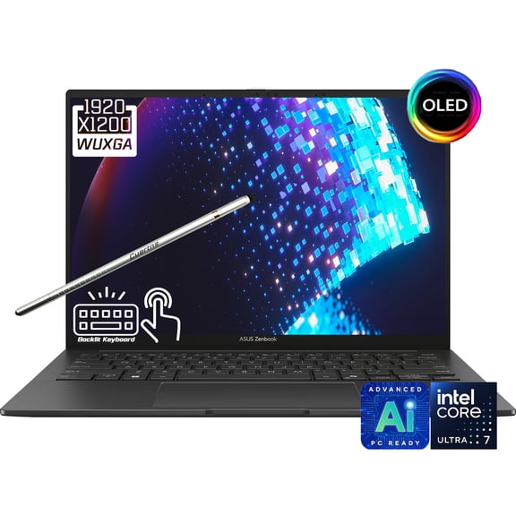ASUS Zenbook 14 AI Copilot+ AI PC Laptop, 14" FHD+ 1920 x 1200 OLED Touchscreen, Intel Core Ultra 7 255H, WiFi 7, Backlit KB, FHD IR Webcam, Stylus Pen, Win 11 Home(16GB DDR5 RAM - 1TB SSD)